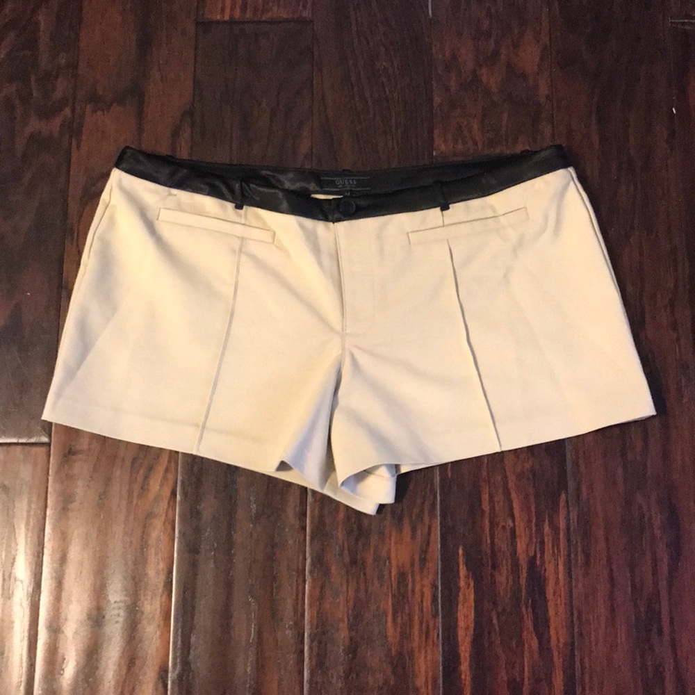 Size 34 Tan with Black Silk Trim Waisted Shorts